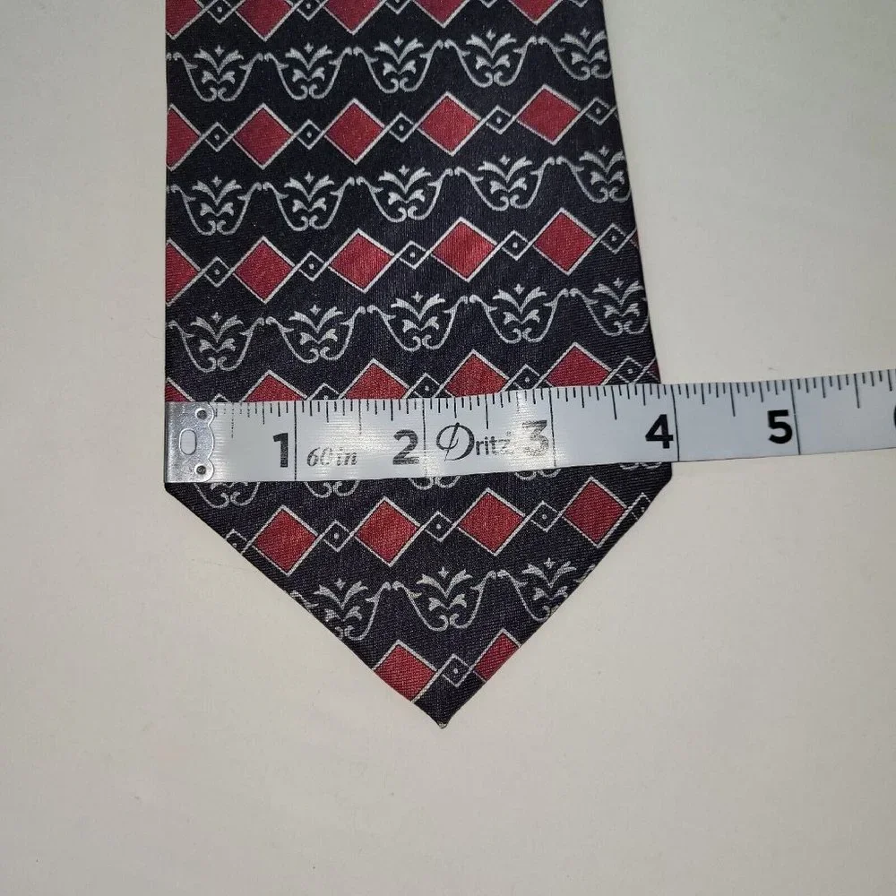 Christian Dior Cravate Tie Mens‎ Silk Handmade Black/Red Print Preppy Business